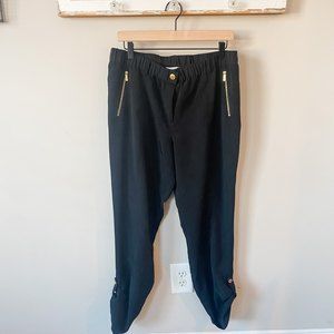 Calvin Klein Black Trouser Joggers with Gold Zipper Detail Size Medium